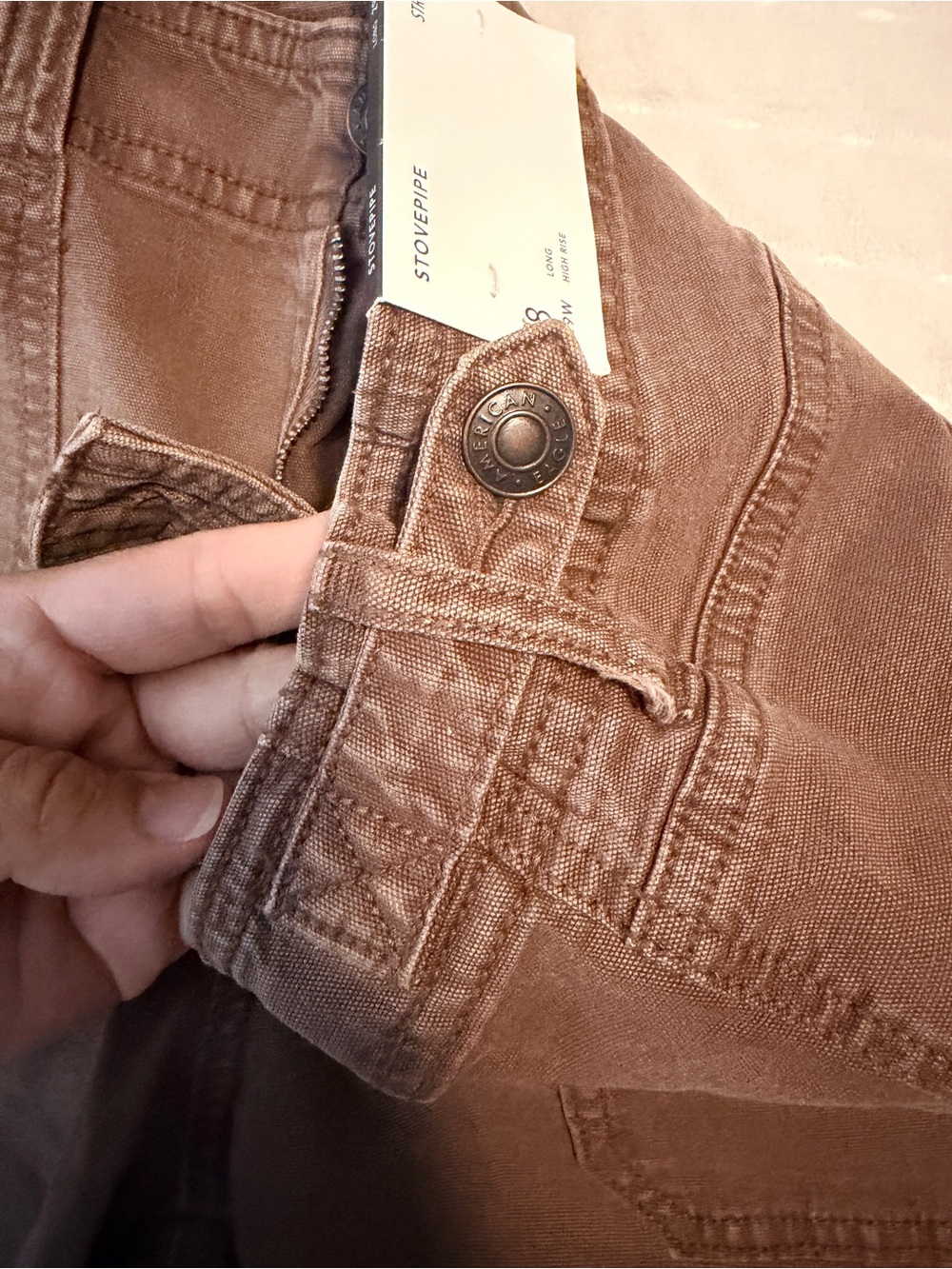 NWT AE Stretch High Waisted Utility Stovepipe Brown Jeans Pants 8L 29W - Picture 8 of 14